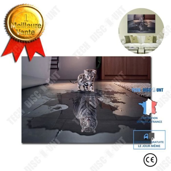 TD® Inkjet oljemålning väggmålning dekorativ målning enpanel katt och tiger reflektion inramad målning 40*60c