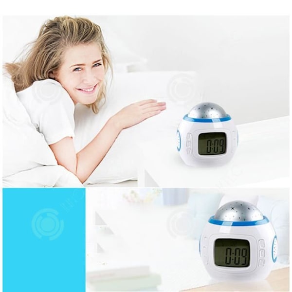 INN® Projektor Radio Väckarklocka LED LCD Alarm Musik Termometer Jul Stjärnhimmel LED Väckarklocka för barn