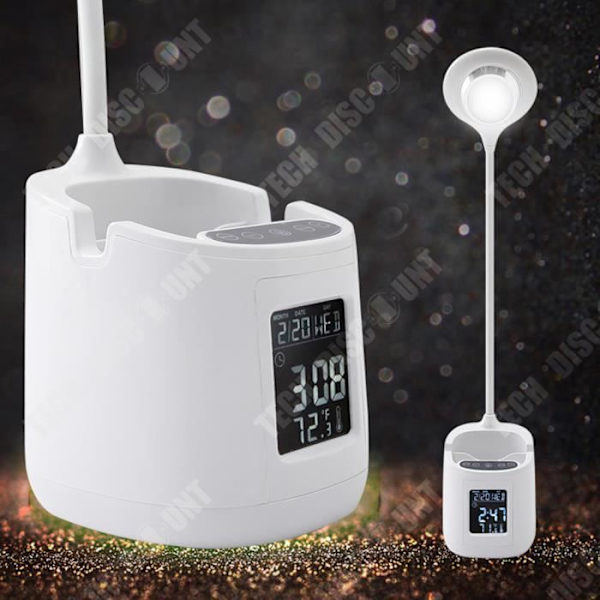 TD® Pennhållare Ögonskydd Bordslampa med evighetskalender Väckarklocka Batteri Barn Student Lärande Penna