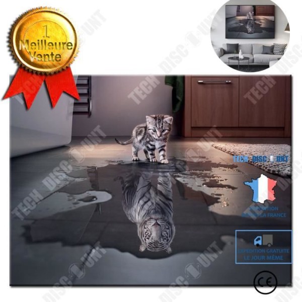 TD® Katt och tiger reflektion oljemålning tecknat tryck intryck vardagsrum barnrum dekorativ målning 50*75