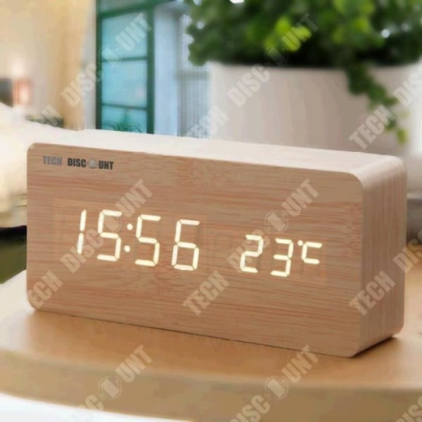TD® Simple trä digital bordsklocka - 3 dimensioner - Sängbord i vardagsrummet - Modern europeisk stil - Termometer väckarklocka
