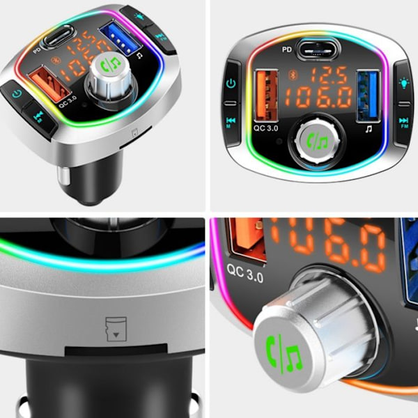 TD® Bluetooth FM-sändare för bil, 1,8-tums TFT-färgskärm - trådlös handsfree USB snabbladdande bilsats