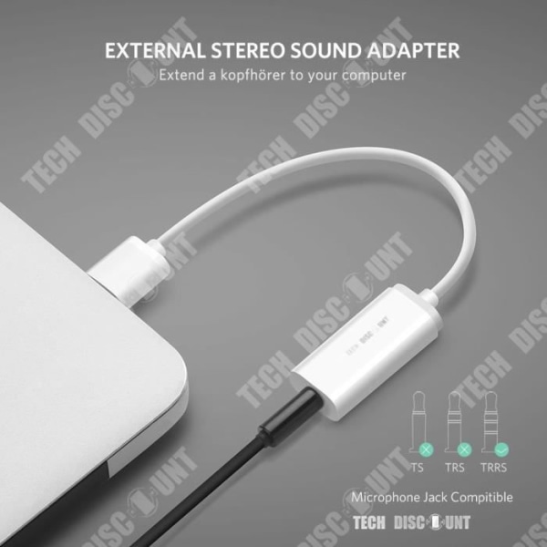 TD® Creative ulkoinen USB-äänikortti stereo äänituki, yhteensopiva mikrofonikuulokkeiden kanssa, yksi liitin lightning jack iPhone universaali
