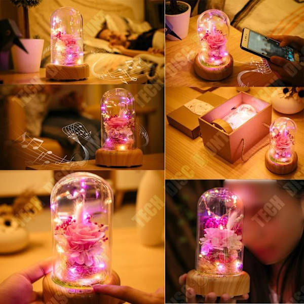 TD® Fleur Éternelle Klokko Bluetooth LED koriste Ruusu USB Pöytälamppu Romanttinen Lahjaidea Kaiutin Yöääni