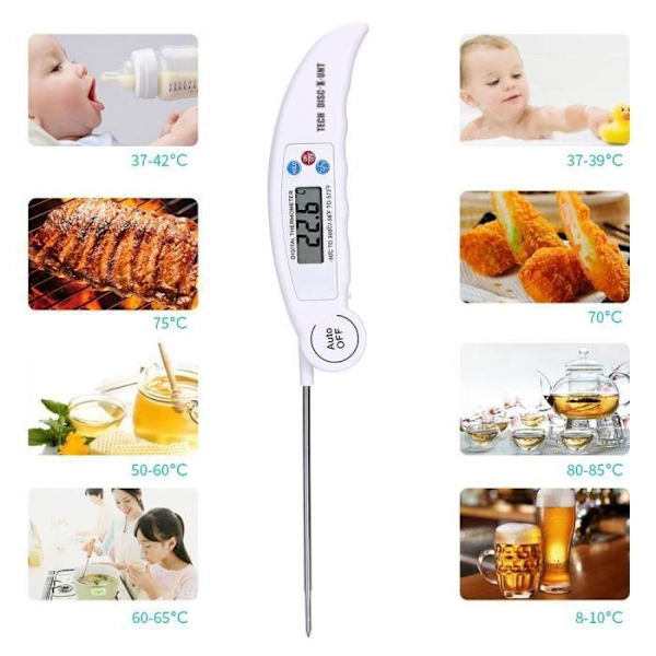 TD® kökstermometer Vikbar matsond i rostfritt stål Omedelbar läsning LCD-skärm Korrosionsskydd Perfekt matlagning