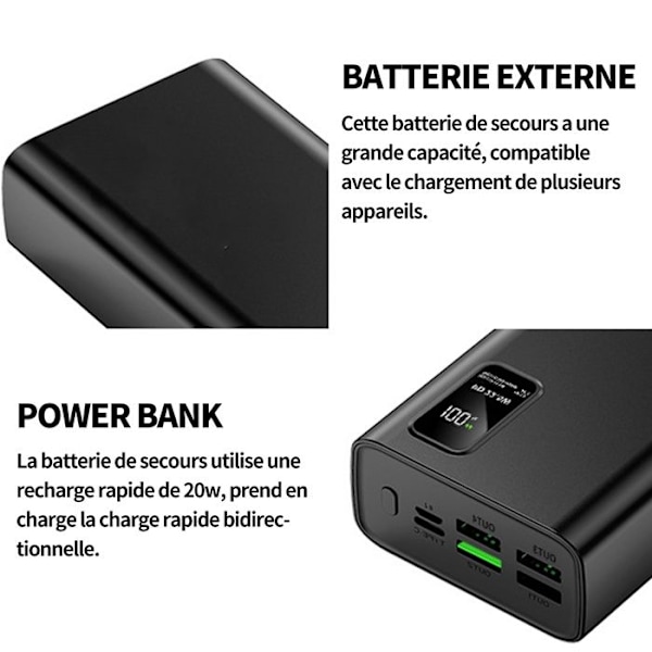 Solcelle Powerbank 10000mAh Vandtæt Nødstrømsbatteri Kraftfuld Oplader 2 USB-porte Kompas Rejse Lommelygte Blå svart