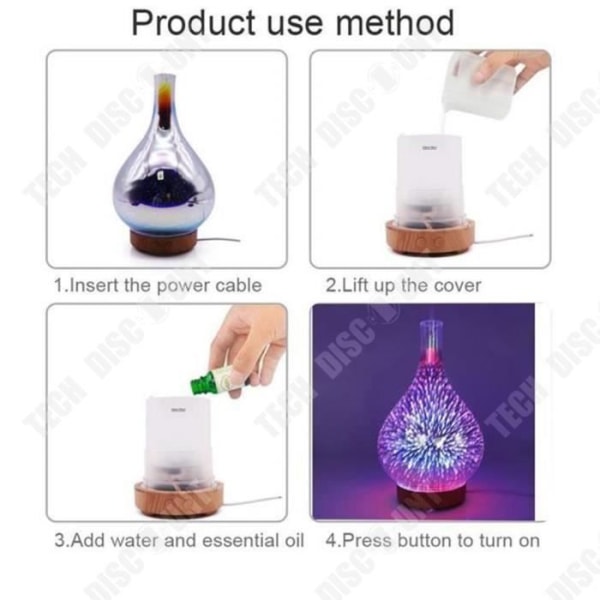 TD® Aroma diffuser i glas med træeffekt Base, farvet LED lys gradient aromafugter