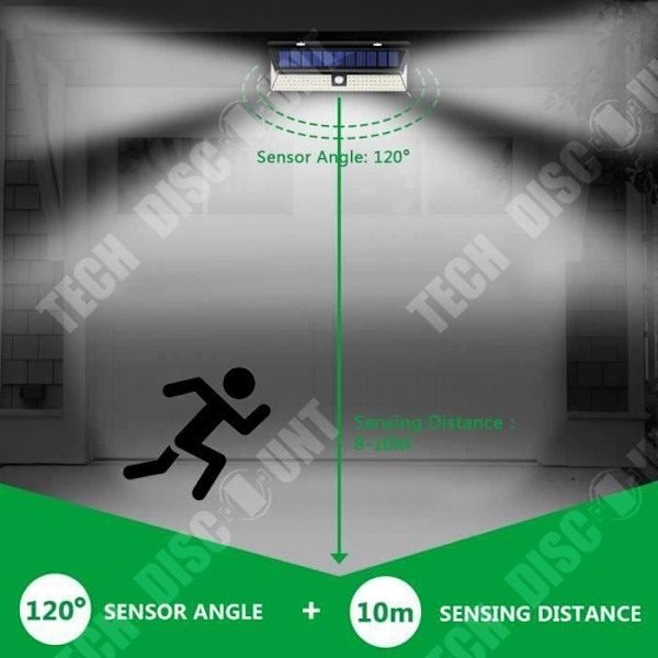 TD® Aurinkokäyttöinen LED-seinävalaisin 118 LED:lla ja IP65-vesitiivillä liiketunnistimella puutarhan ulkovalaistukseen.