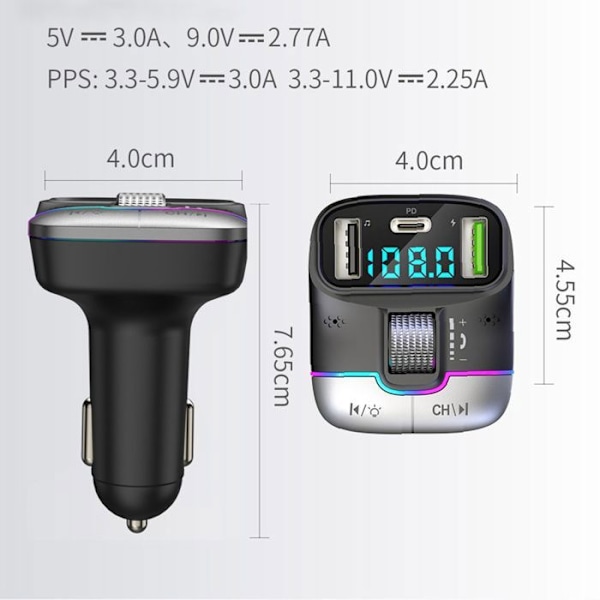 TD® Bil MP3-spelare Ultrasnabbladdning Laddare Bluetooth-telefon, handsfree förlustfri ljudkvalitet