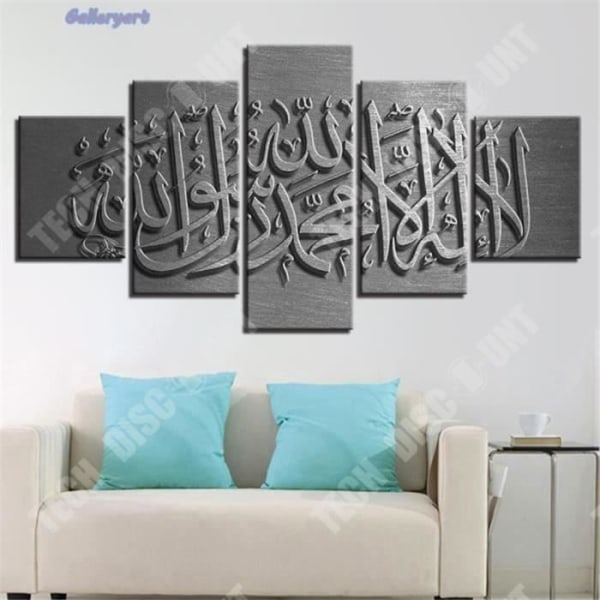 Islamisk Canvas Print Dekor 5 delar Koranen Religiöst tema Interiör Vardagsrum Sovrum Silver rektangel med ram