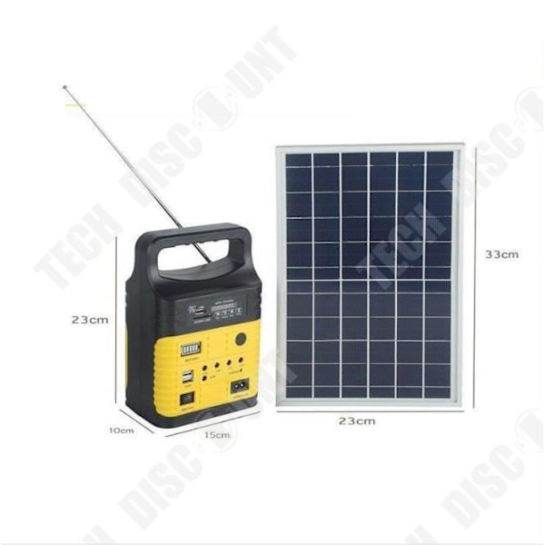 Kit Solsystem - TECH DISOUNT - Bärbar Generator - Sol-lampa - Camping - Svart