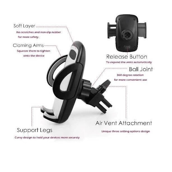 Telefonholder til bil LCC® 4 til 7 tommer 360 graders rotation Ventilations telefonholder