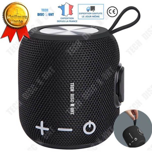 TD® Musta sylinterimäinen langaton Bluetooth-kaiutin valkoisilla näppäimillä ulkokäyttöön, vedenkestävä kangaskaiutin, kannettava.