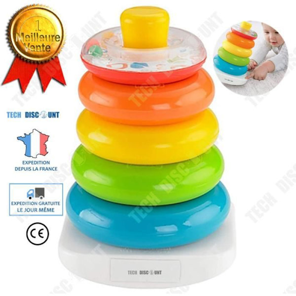 TD® pyramide baby rings stacking wood 9 months plastic nesting rainbow multicolored toy educational game child puzzle circle Flerfärgad