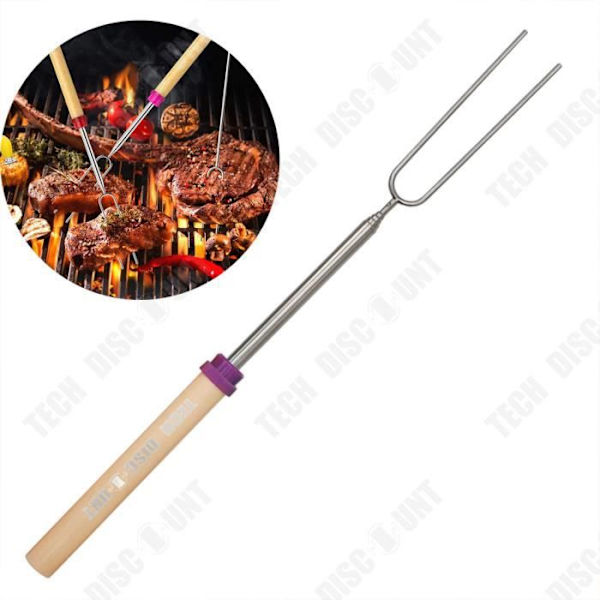 TD® Teleskopisk gaffel i rustfrit stål til udendørs grill U-formet træhåndtag BBQ spyd BBQ spyd