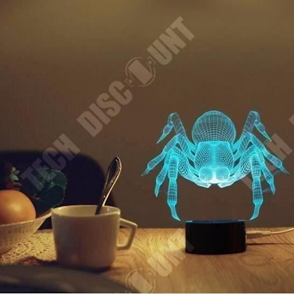 TD® Dekorativ berøringsoptisk lampe 7 farver illusion - model edderkop - lavt strømforbrug USB-kabel 3 AAA-batterier