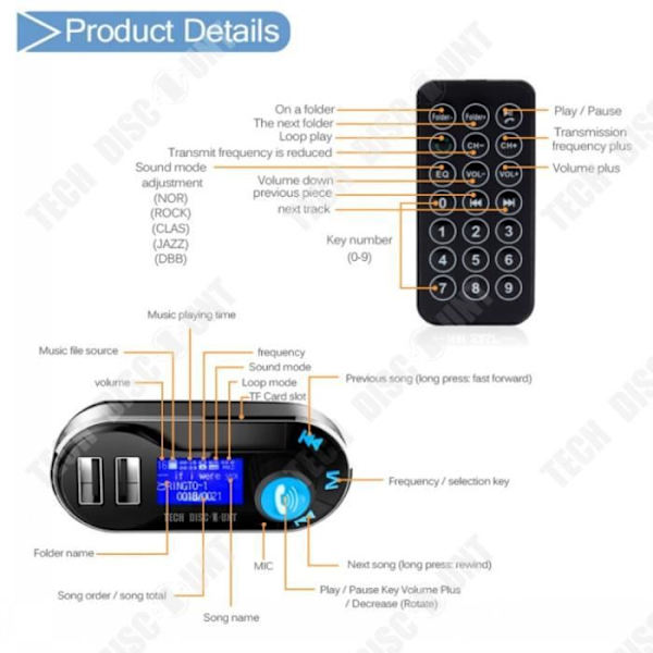 Trådløs FM Bluetooth-sender USB billydeadapter radiooplader MP3 håndfri iPhone cigarstik