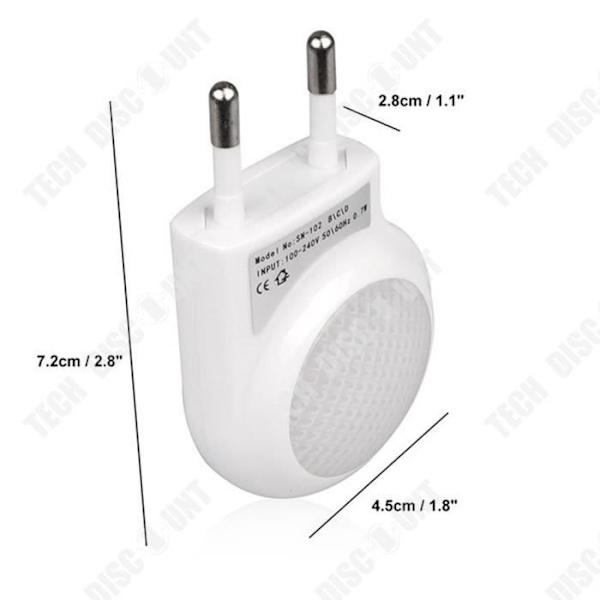 TD® 0.7W Mini Natte LED med Lysføler, Automatisk Sensor, Til Børneværelser, Hvid, 2 Stk.