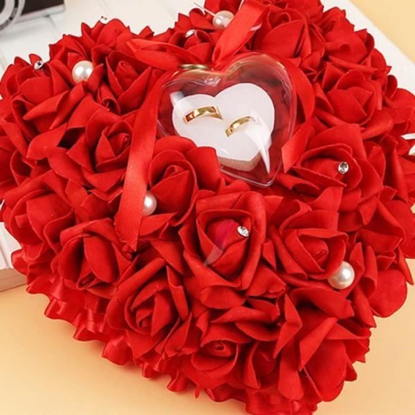Tianyi-röd färg Elegant bröllopsring Box Kuddhållare Ring Presenthållare Inredning gynnar hjärtform