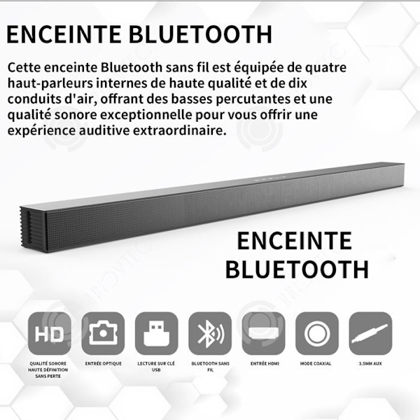 INN Bluetooth-kaiutin älykäs langaton kaiutin 4 kaiutinta 10m 5.0 bluetooth 2402MHz-2480MHz 960x60x54mm 15v musta Svart
