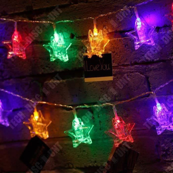 TD® Lyskæde LED Photo Clips stjerner Batteri, 20 lys varmt hvidt 3 m Gennemsigtig, fødselsdagsfest, bryllup