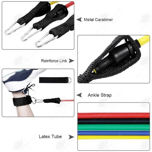HTBE® 11 dele spændebånd multifunktionel dørtræningsudstyr latexbånd