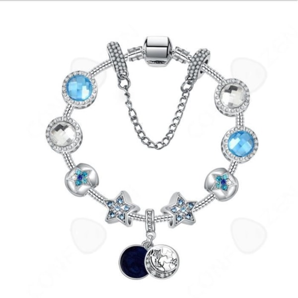 CONFO® 19CM 925-1000 Sterling Silver Smycken Berlock Armband Dam Smycken Blå Kristall Pandora Style Dam Present
