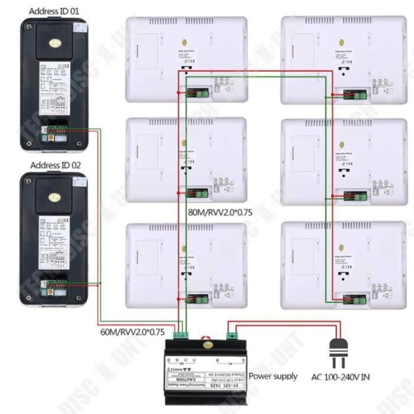 TD® Video Doorbell Intercom 7-tums LCD-skärm Färg Night Vision Tvåtråds vattentätt byggnadsintercomsystem