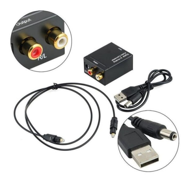 Toslink Digital Optical Converter Adapter Coax till Analog L/R RCA Adapter + Kabel