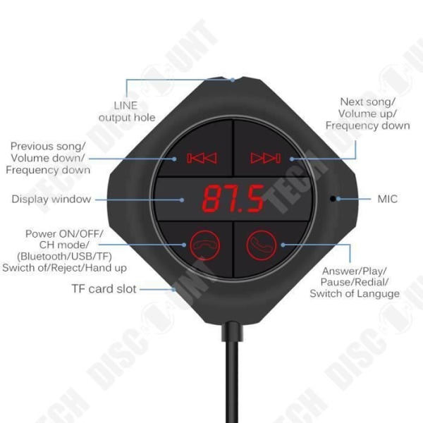 TD® Dual USB Bluetooth FM-sändare MP3-spelare, radio, SD-kort - Bluetooth Car Kit Handsfreesamtal