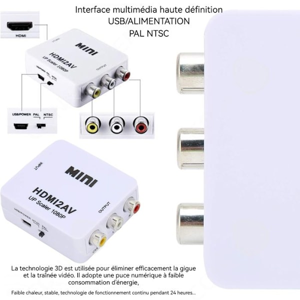 C Mini HDMI till RCA-adapter videoomvandlare stöder 1080p HDMI till AV-adapter 3RCA-omvandlare