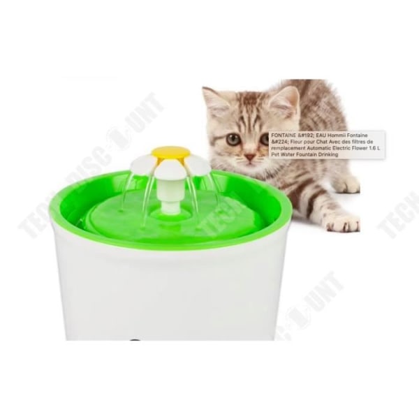 TD® vattenfontän med blommor för katter med automatiskt ersättningsfilter Elektrisk 1,6 L Dryckesdrink Vit