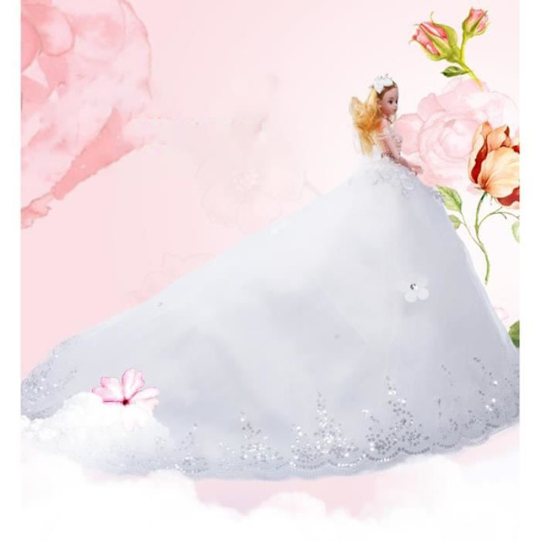 C® Doll-50cm Joint Long Tail 3D Real Eye Docka Bröllopstjej Princess Toy Julklapp-Vit Vit