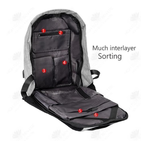 HTBE® USB uppladdningsbar ryggsäck vattentät nylon datorryggsäck utomhus stöldskydd resväska student skolväska stor ca