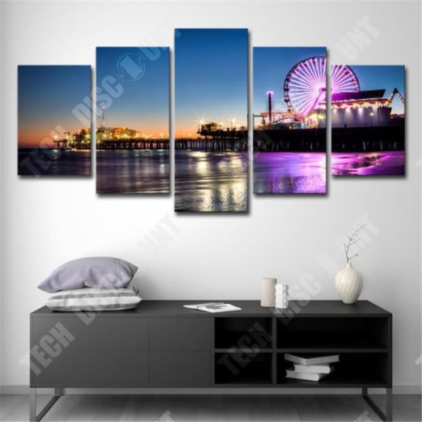 TD® LB10424 Väggkonstbilder HD-tryckt affisch 5 panel Los Angeles strand heminredning moderna kanfas målningar modulai