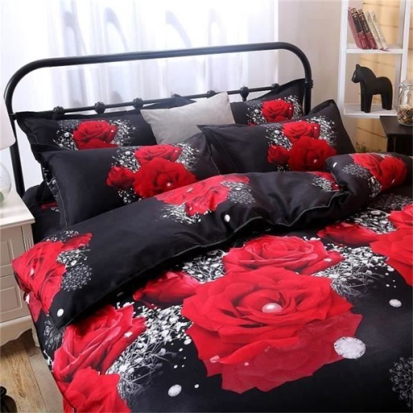 Red rose 3D påslakan Microfiber 100% Polyester - 1 påslakan 220x240cm + 2 örngott 48x74cm