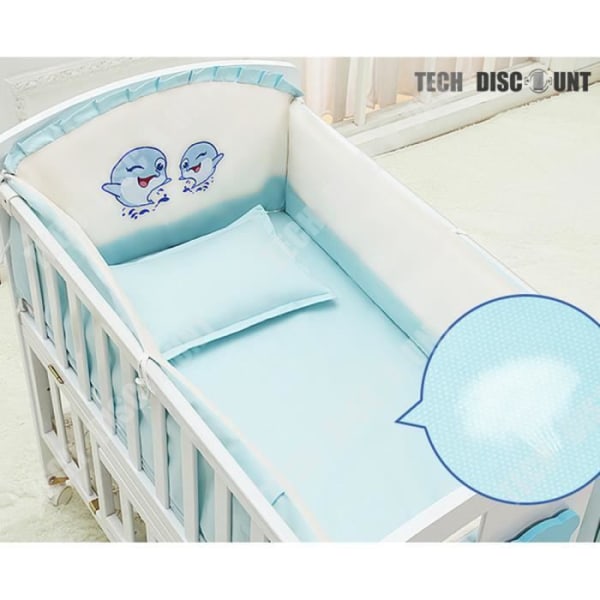 TD® Blå sängkläder för baby i tvättbar bomull 5 delar för vagga barnrum nyfödd vård hygien design baby