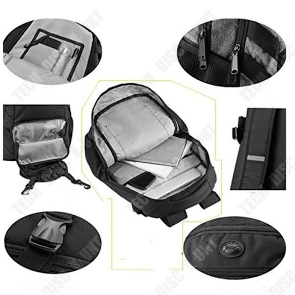 TD® Sport Rygsæk med Foldbar Basketball Fodboldnet Skateboard Taske til Laptop med USB Oplader Sort