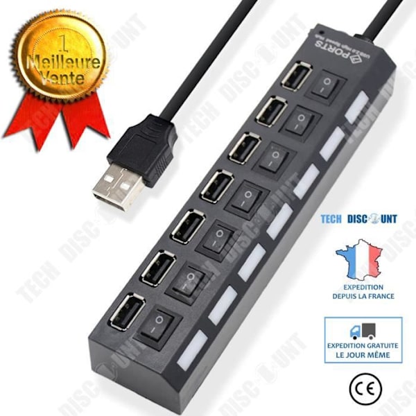 TD® USB2.0 Hub med oberoende switch HUB7-bitars förlängningsdelare 7-håls USB-hubb