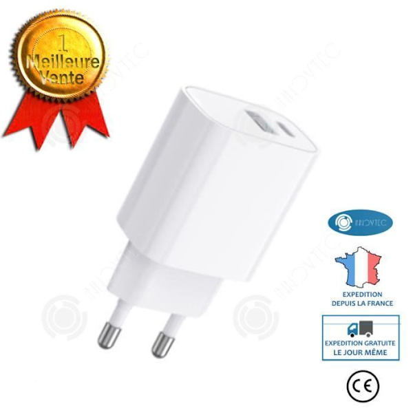 INN Tête de charge PD18w Hurtigoplader QC3.0 Standard europæisk rejseadapter 5V3A - hvid
