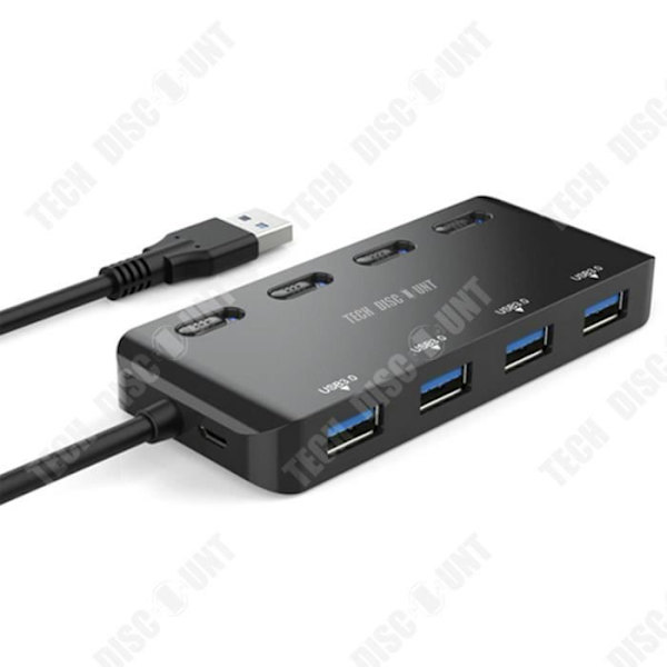 TD® USB 3.0 Hub Power Strip, 4 USB-portar Ultratunn adapter med individuella LED-lampor för strömbrytare