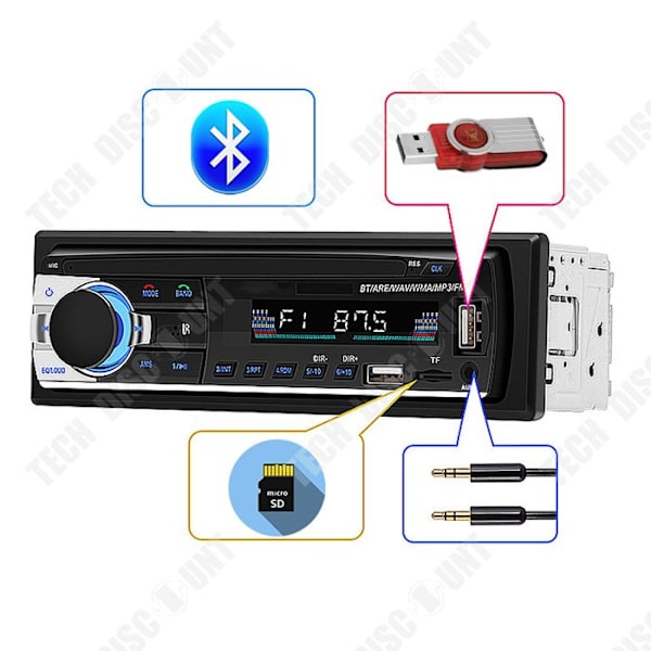 TD® Bluetooth bilradio MP3 en enkel guldsmed med Bluetooth bilhåndfri, dobbelt USB kortlæser
