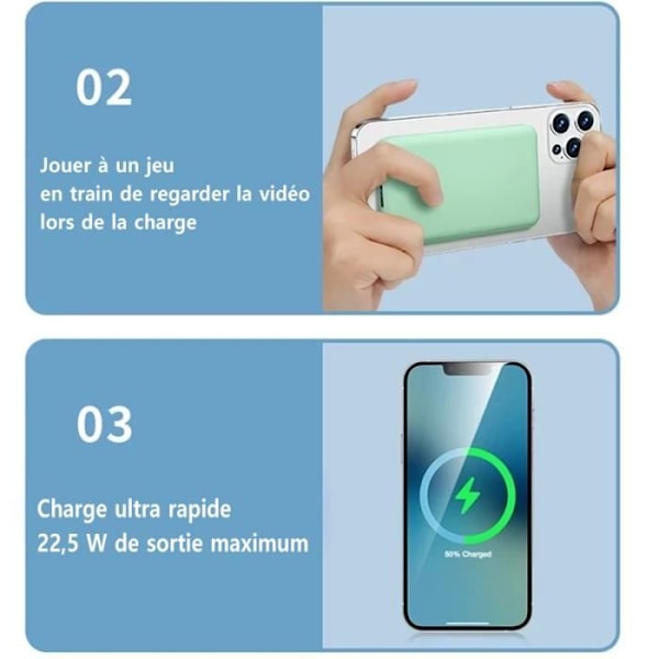 Blanc 5000mAh-Magnetisk trådløs powerbank til iPhone, hurtig induktionsoplader, batteri ex