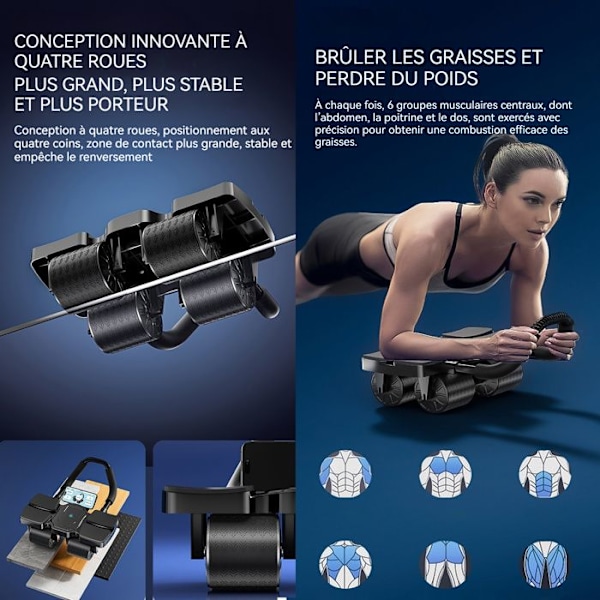 Abdominal hjul 300kg belastning med automatisk rebound firehjulsdesign bredere hjulafstand til hjemme sort Svart