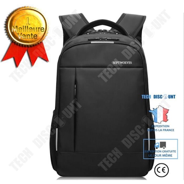 TD® COOLBELL Rygsæk til bærbar computer 15,6 tommer + USB-opladning, Nylon, Unisex, Sort