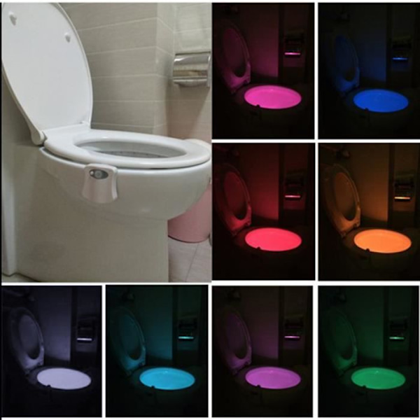 Toalettljus Mänsklig LED-sensor Rörelseaktiverad PIR 8 Färger Automatisk RGB Nattbelysning