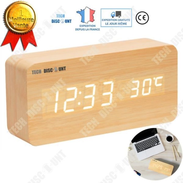 TD® Simple trä digital bordsklocka - 3 dimensioner - Sängbord i vardagsrummet - Modern europeisk stil - Termometer väckarklocka