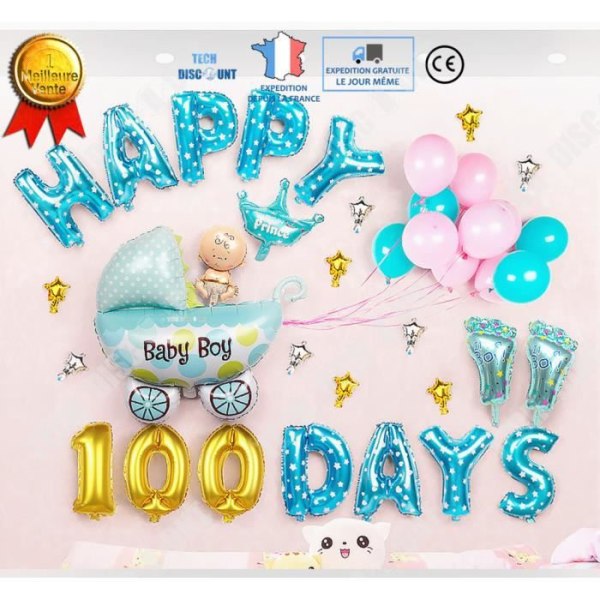 TD® Grattis på 100 dagars födelsedag dekorationssats Happy Bunting Girl Party Rosa ballonger Babyshower rekvisita banner