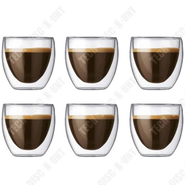 TD® Set med 6 kaffe-/espresso-/espressokoppar - 350 ml , dubbelväggigt transparent glasset för kaffe och te