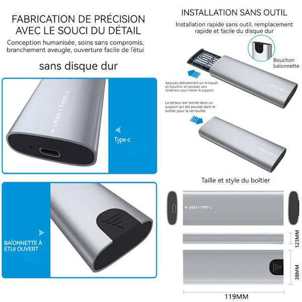 TD® m2 NGFF NVme metall mobil hårddiskhölje Solid State hårddiskhölje Dual Protocol S ATA USB Extern